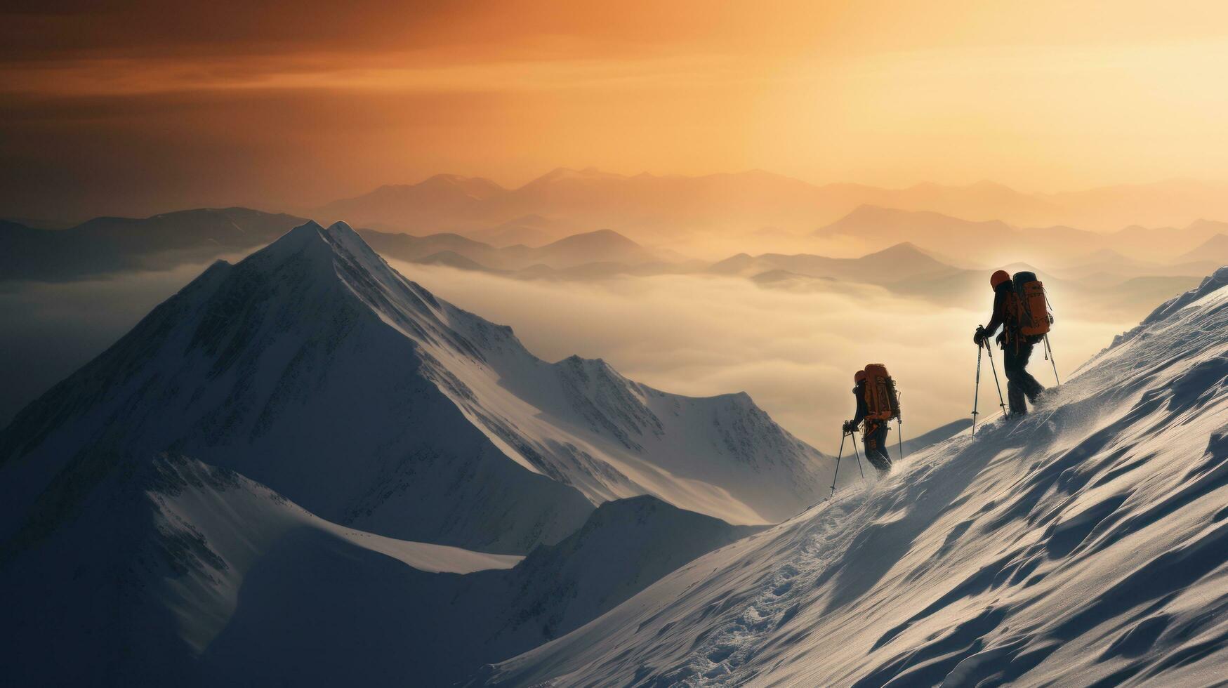 People on top of a mountain to ski down photo