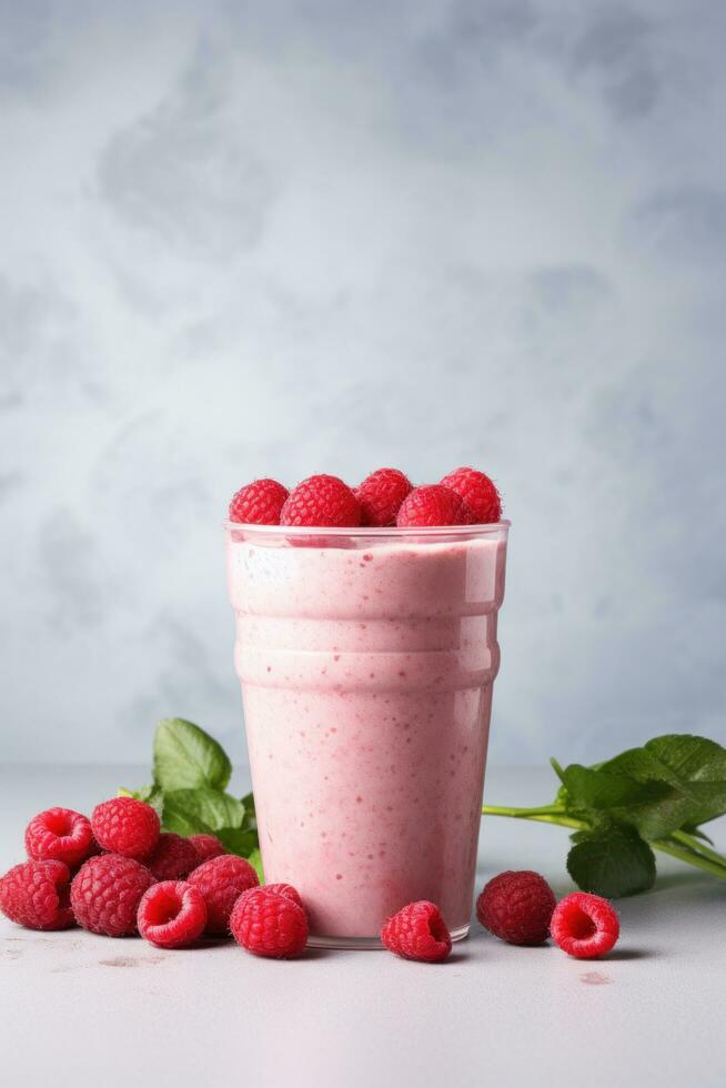 Raspberry protein shake. photo