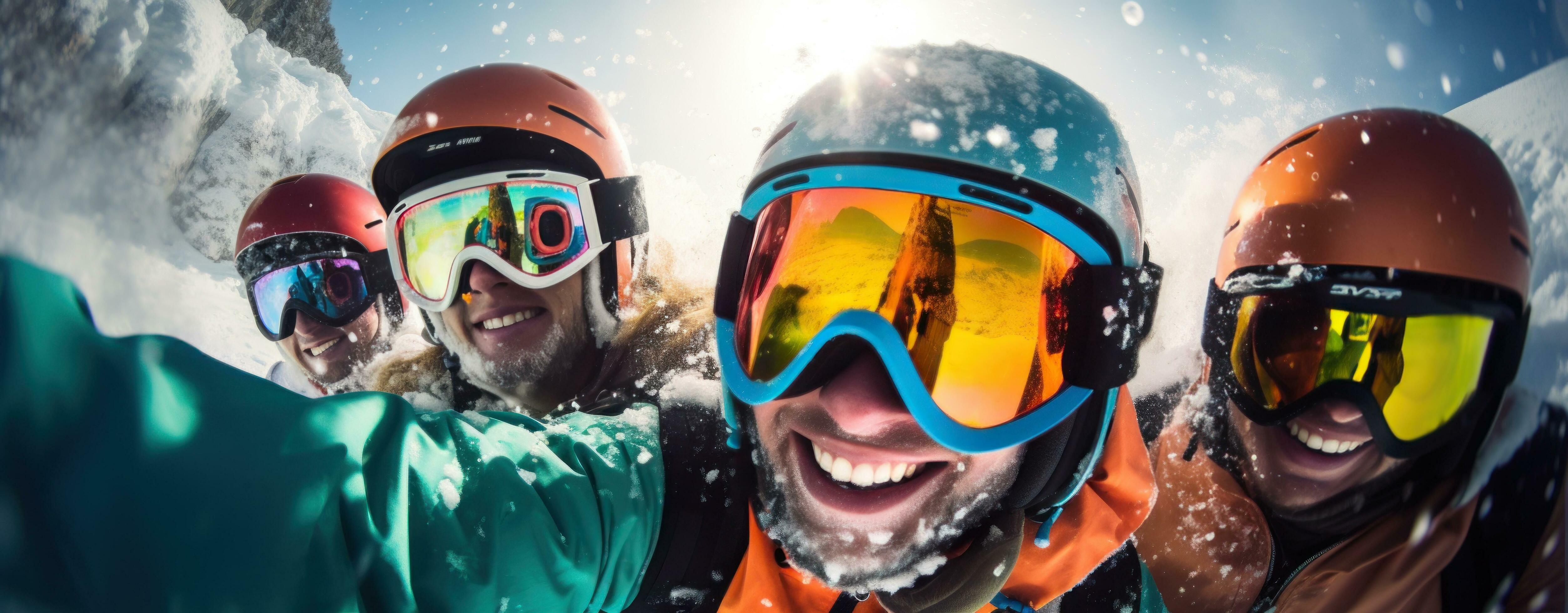 A group of skiers wearing ski goggles and gloves 28215586 Stock Photo