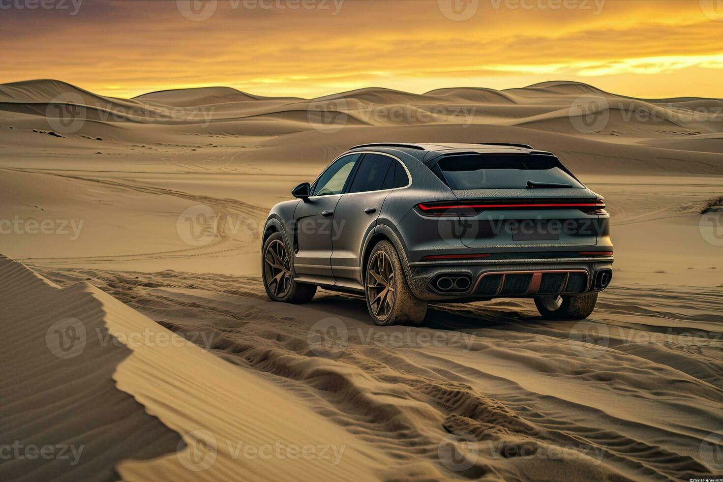 luxury car on sand dunes. Generative AI photo