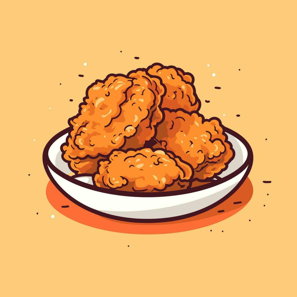 Fried chicken nuggets on a plate. Vector illustration in cartoon style.