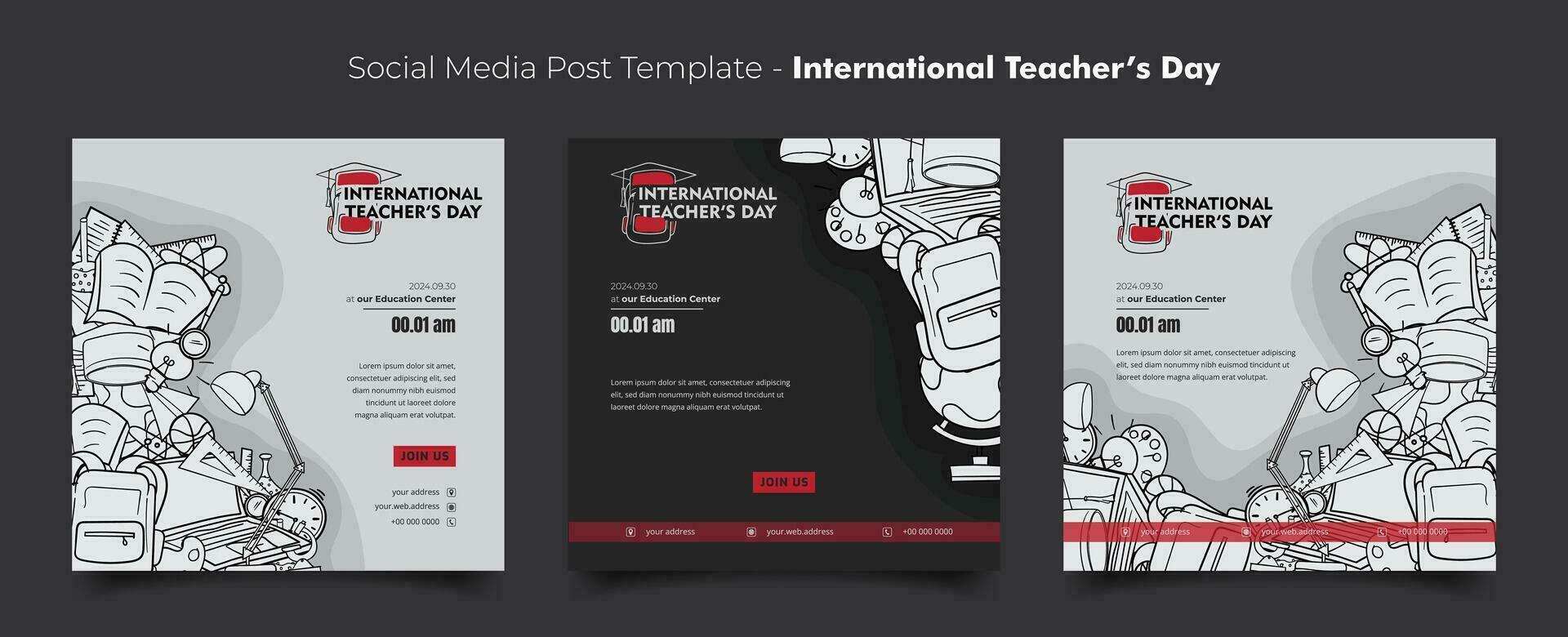 Social media post template with doodle art of learning tools design for world teacher's day campaign vector