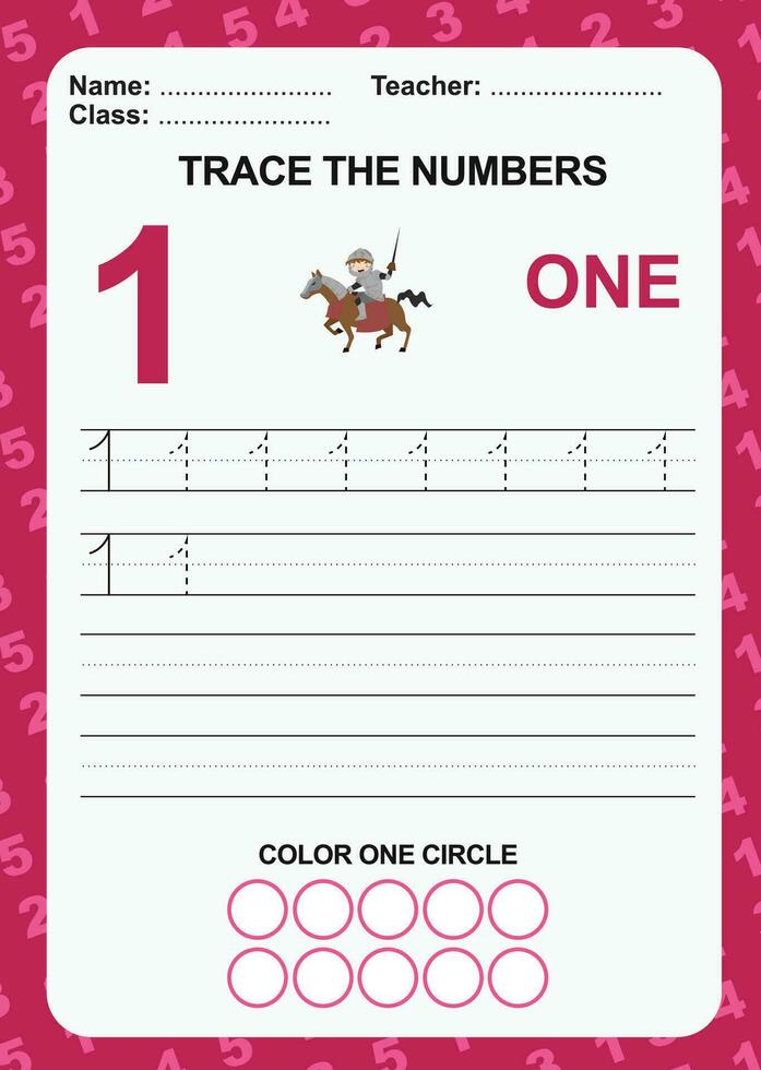 Trace and write number for children. Exercise for children to recognize the number. Educational worksheet for preschool. Vector file.