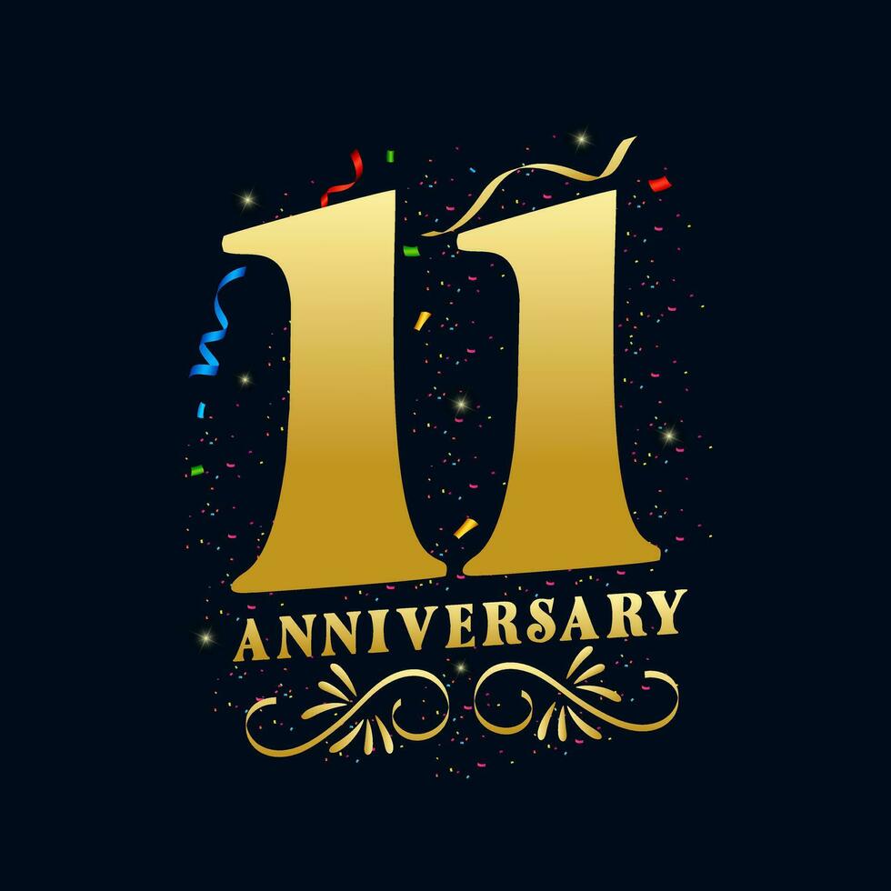 11 Anniversary luxurious Golden color 11 Years Anniversary Celebration Logo Design Template vector