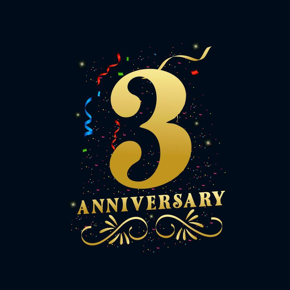 3 Anniversary  luxurious Golden color 3 Years Anniversary Celebration Logo Design Template vector