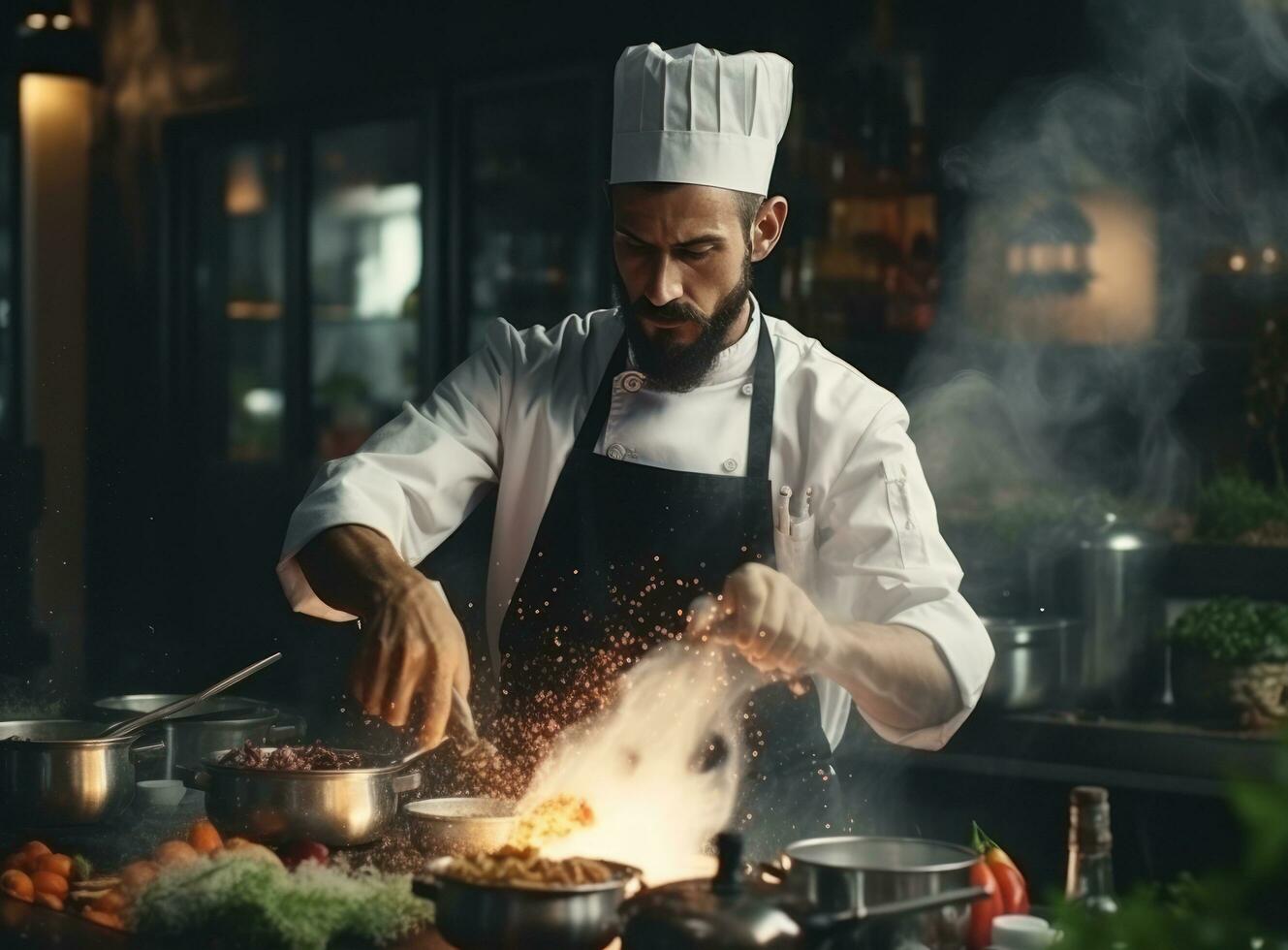 Chef preparing food for restaurant photo