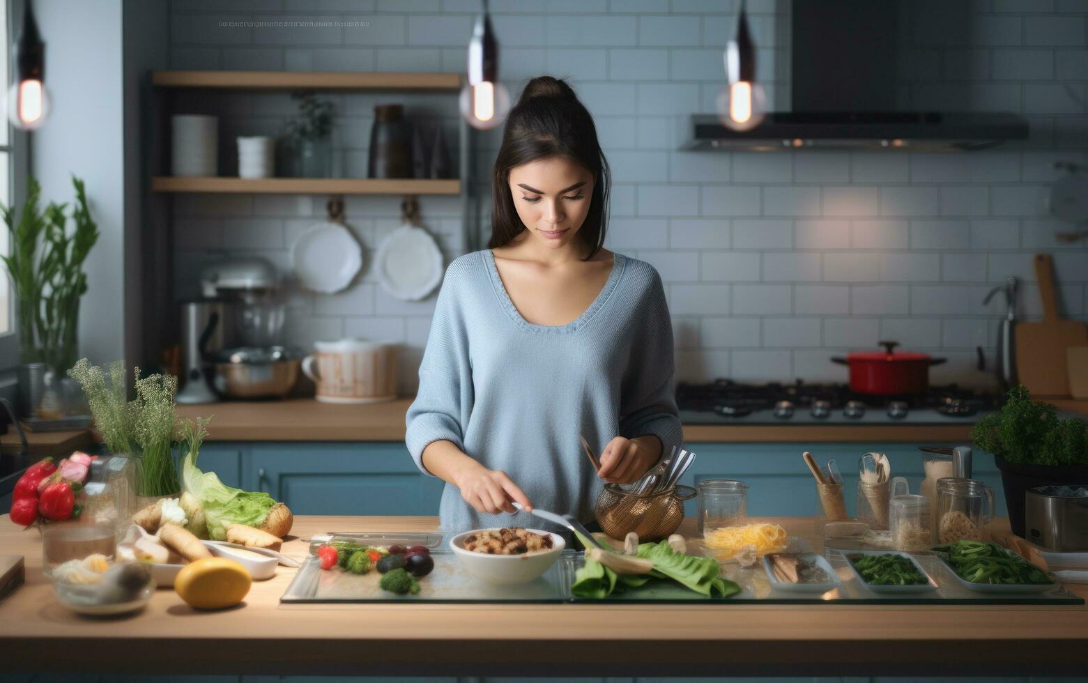 Woman cooking on a kitchen photo