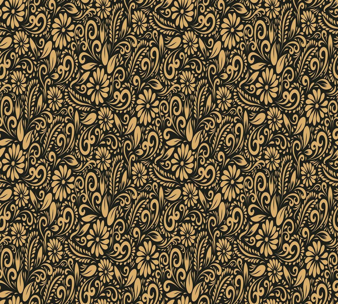 Seamless Golden Floral Batik Indonesian is a technique of wax-resist dyeing applied to whole cloth, or cloth made using this technique originated from Indonesia. vector