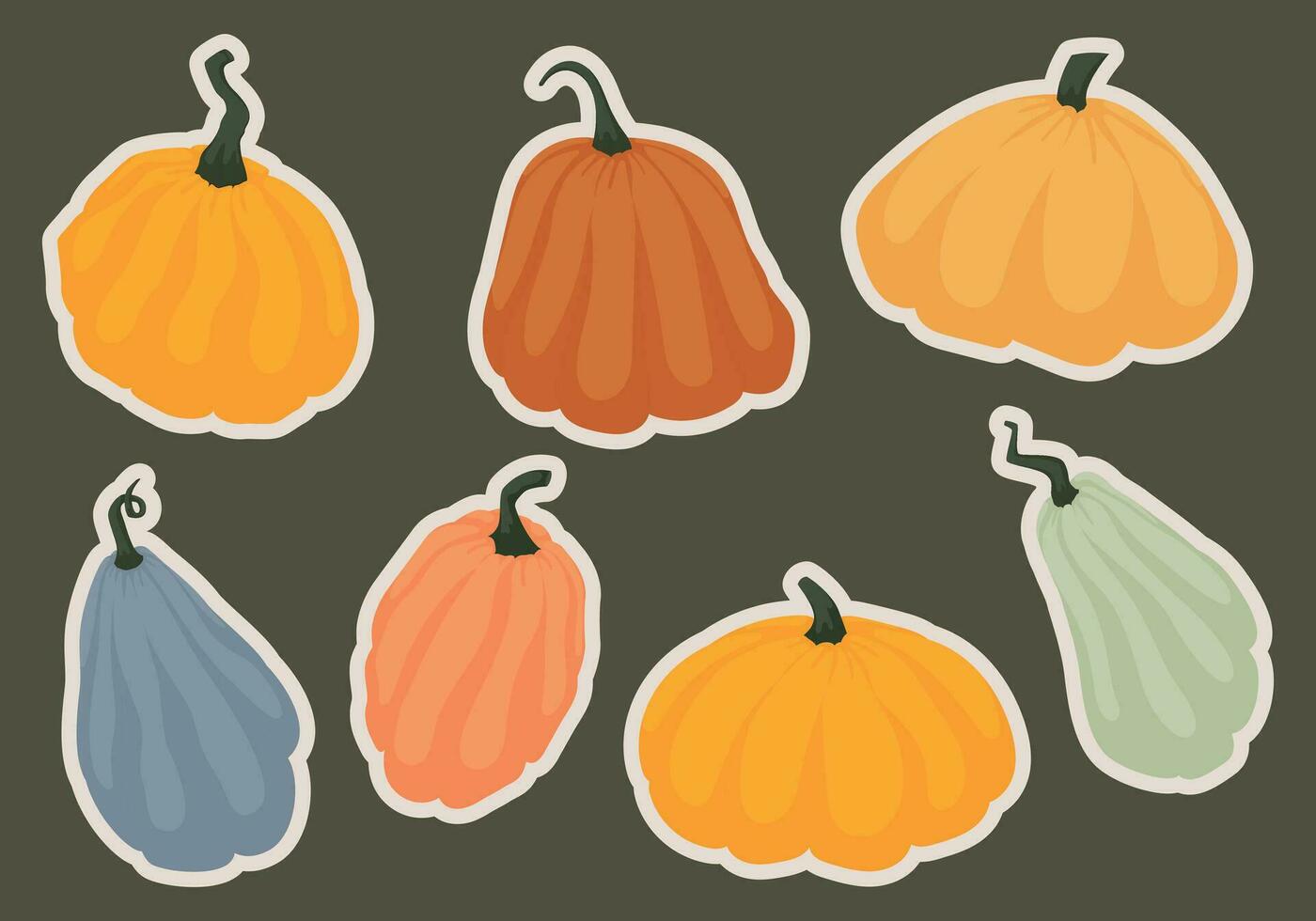 Set of ripe vegetable pumpkin, vector isolated cartoon autumn illustration.