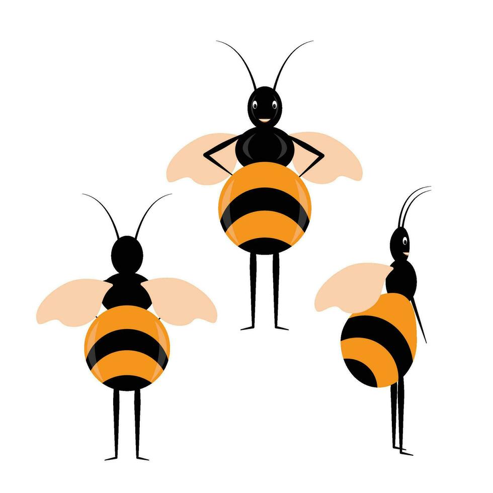 Cartoon Bee, Bee character. Vector isolated on white.