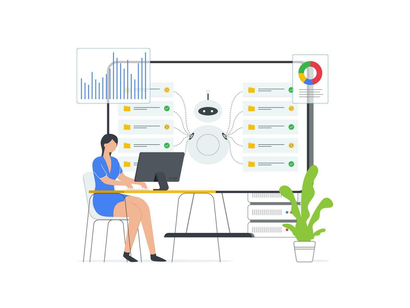 datos analistas recolectar, proceso, y interpretar conjuntos de datos. eso profesionales encargarse de crudo datos a derivar significativo perspectivas. grande datos, datos Ciencias vectores para contar historias, visual representación