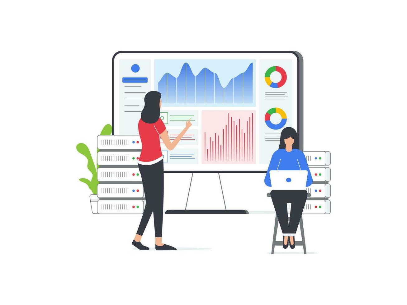 Illustration concept of Data Science, Analytics, financial data management, AI, risk management, machine learning. Abstract metaphor of dashboard for data visualization vector