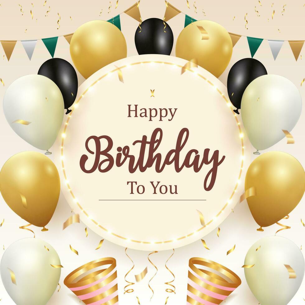 Elegant golden balloon Happy Birthday celebration card banner template vector