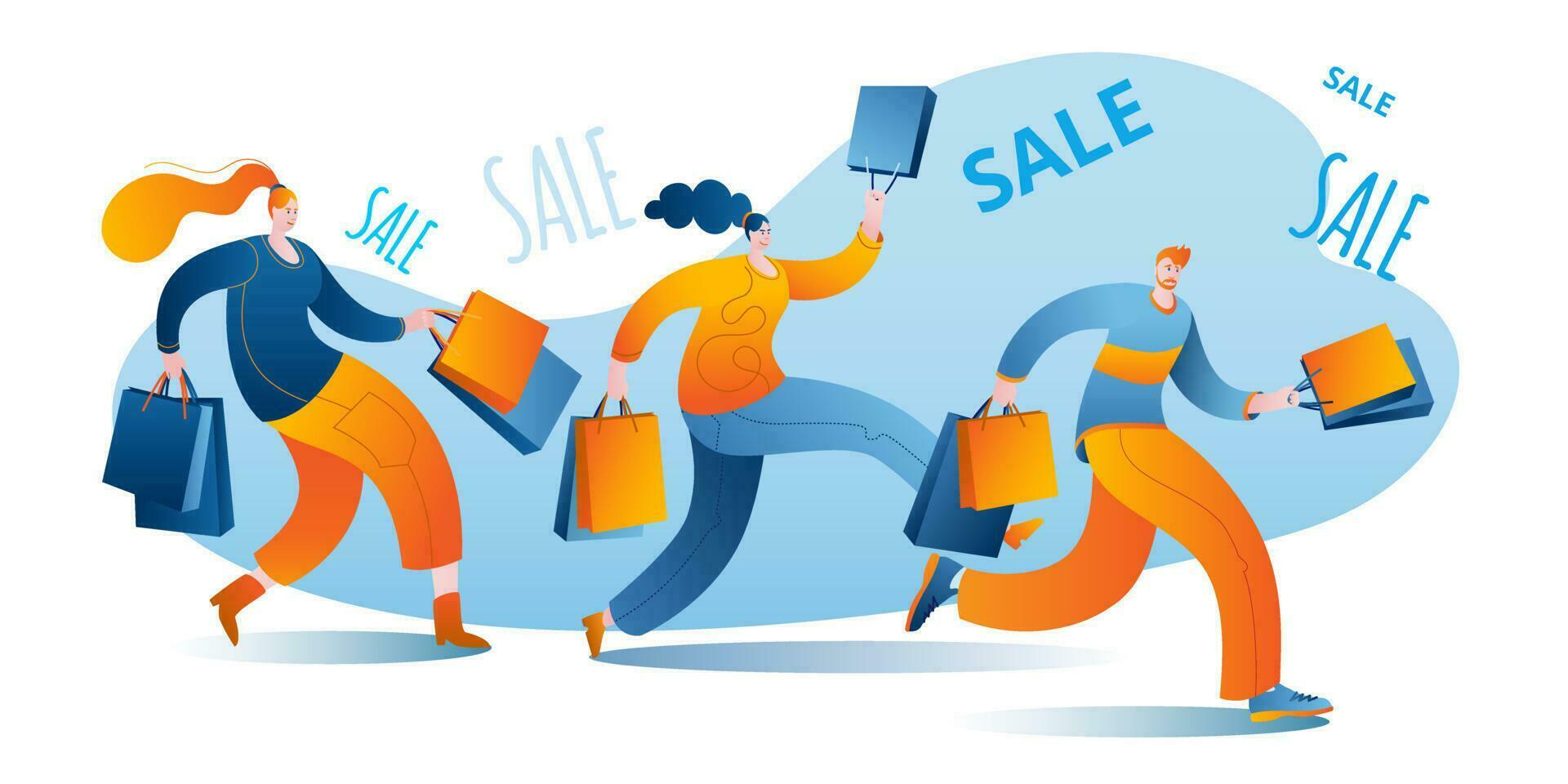 Characters coming with packages from stores. vector