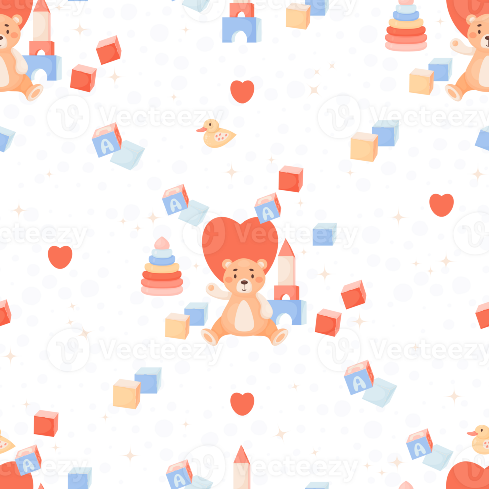Children seamless pattern. Plush toy, cubes png
