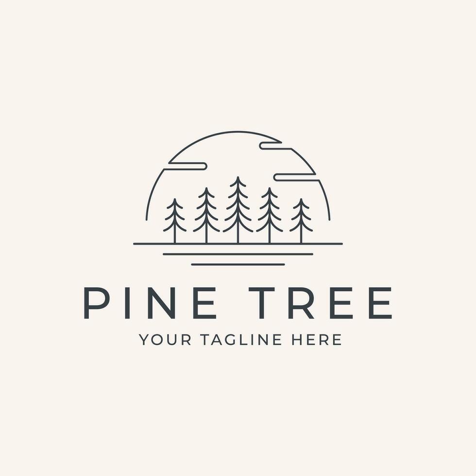 pine tree line art logo vector template illustration design, landscape symbol