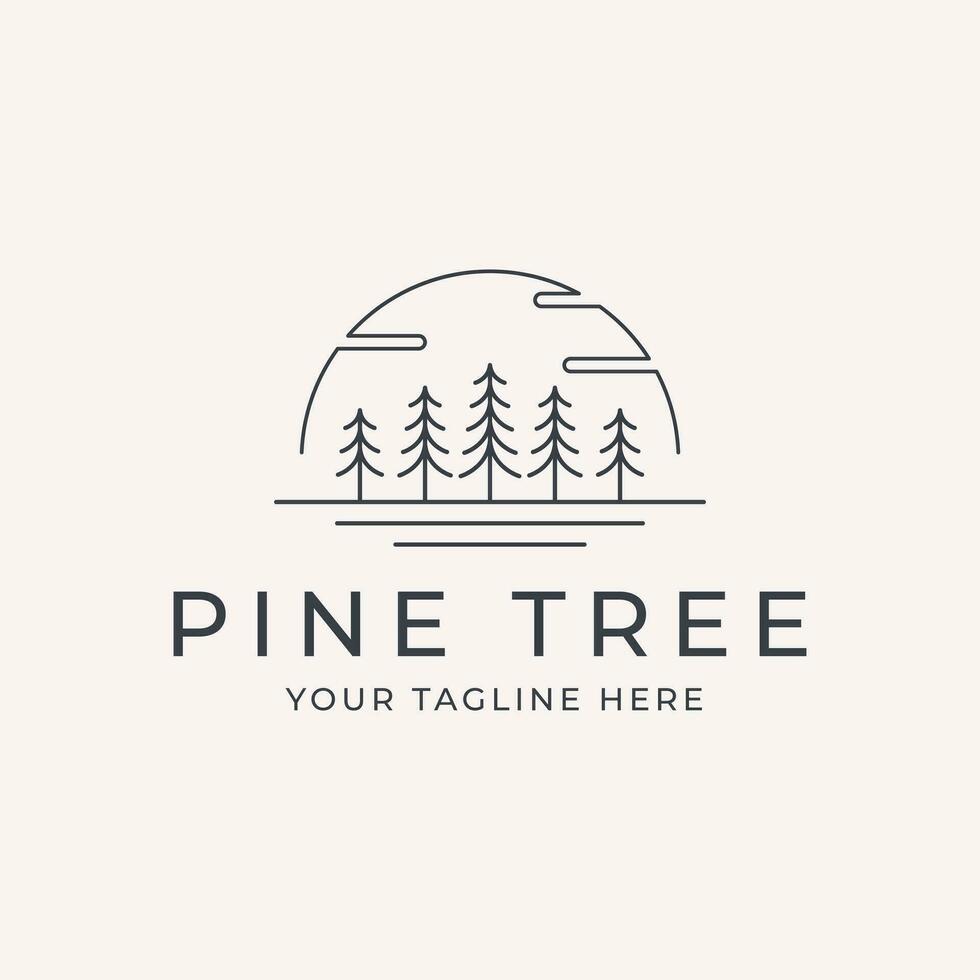 pine tree line art logo vector template illustration design, landscape symbol