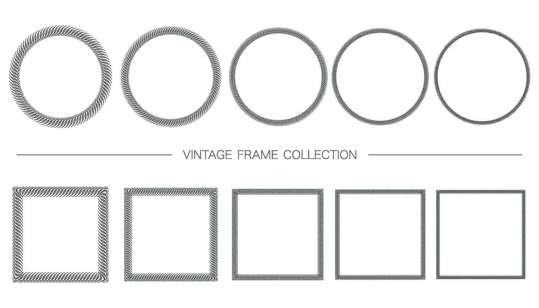 Round And Square Decorative Vintage Frame Set Isolated On A White Background. Vector Illustration.