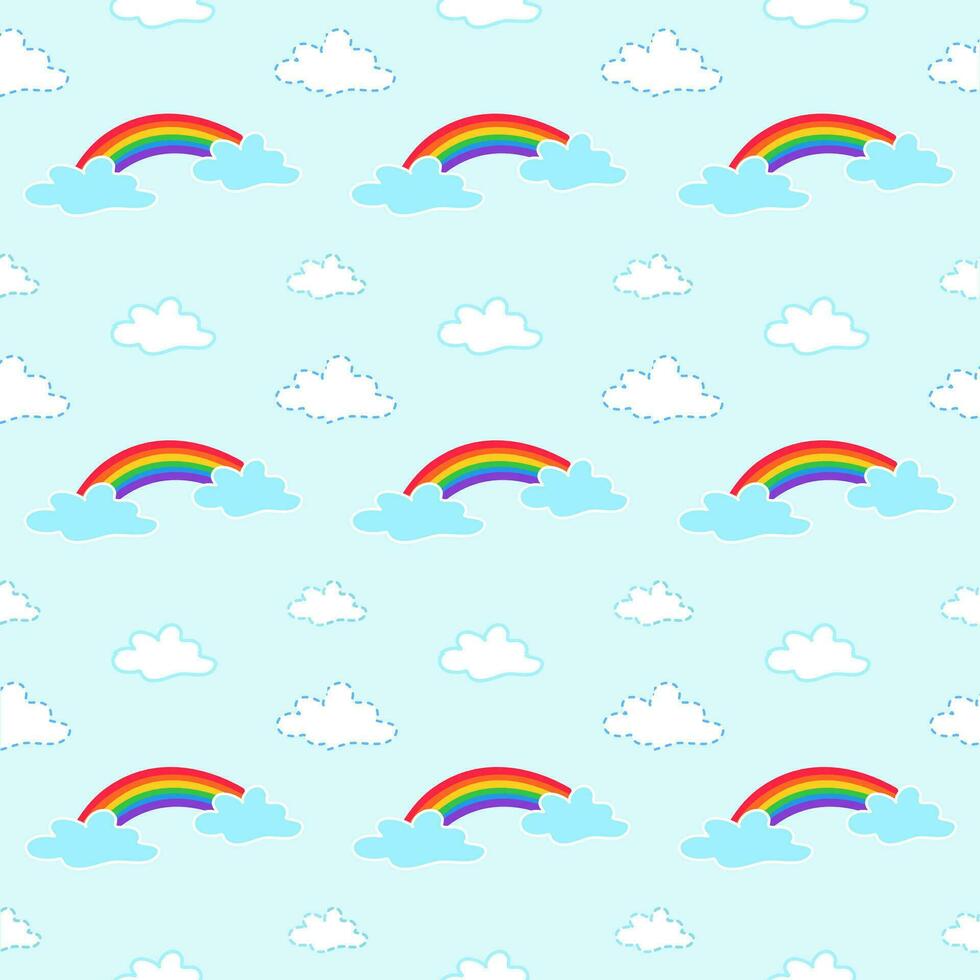 Seamless pattern of rainbow, sky and clouds, using for background, decoration, paper wrap vector
