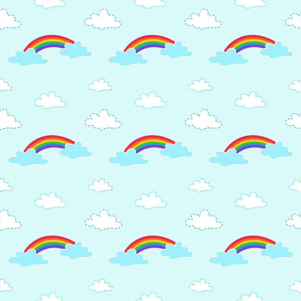 Seamless pattern of rainbow, sky and clouds, using for background, decoration, paper wrap vector