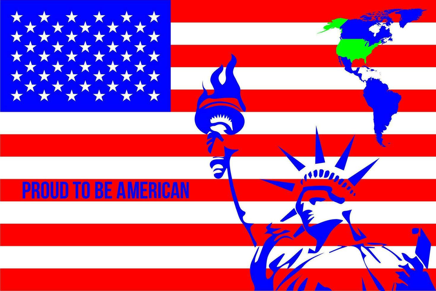 independencia día póster, bandera, volantes, fondo, plantilla, con el saludo, Estados Unidos bandera, decoración, y americano famoso puntos de referencia en el antecedentes. vector