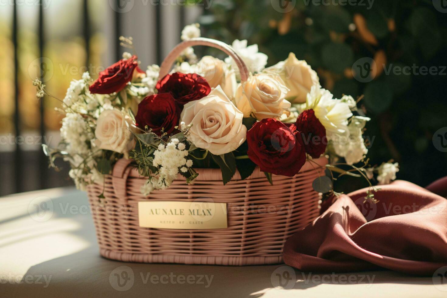 Beautiful basket of flower, copy space, Isolate Concept Valentine's Day, Mother's Day. Holiday gift, AI Generated photo