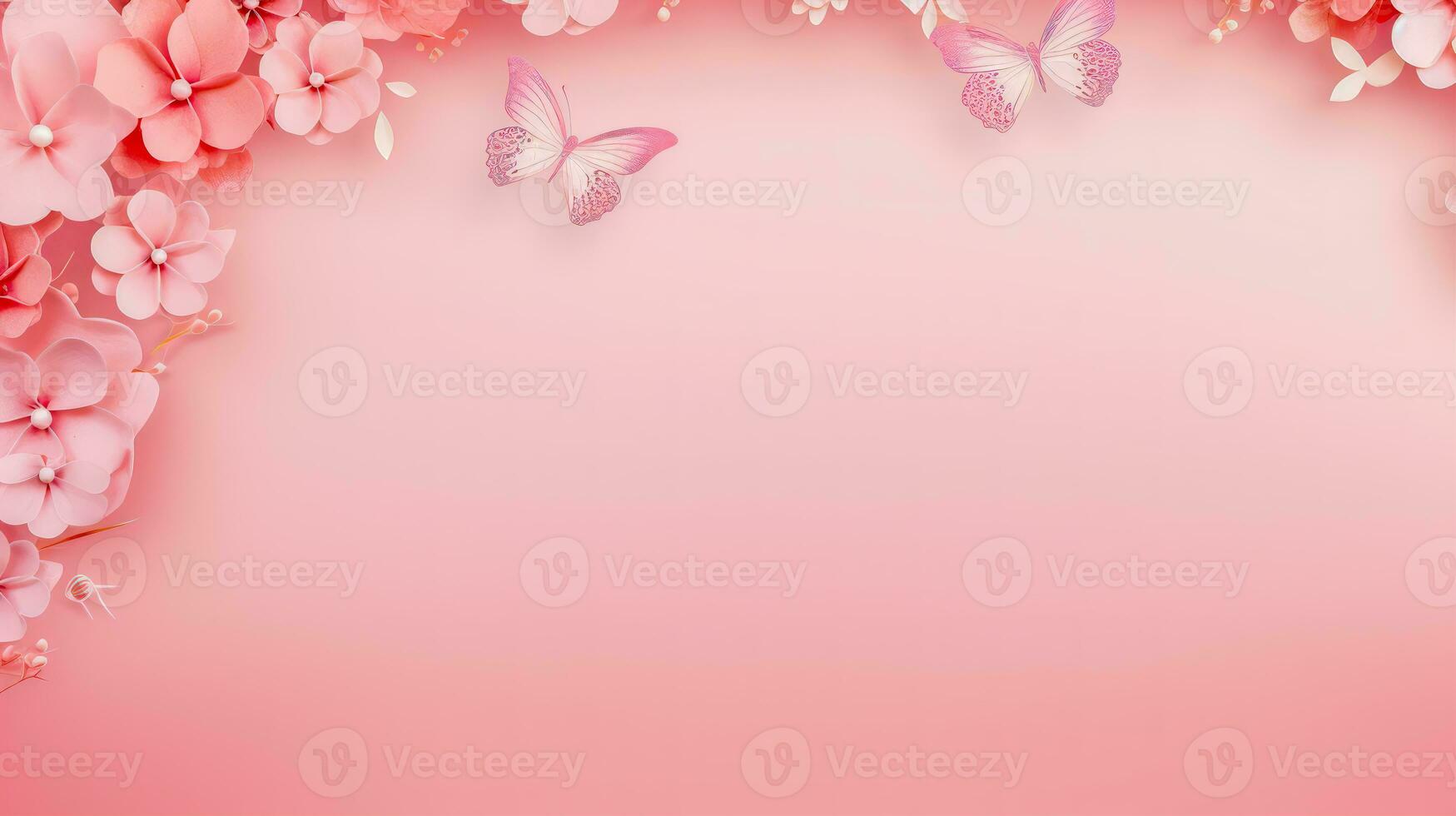 Dreamy Pink Floral Frame with Cherry Flowers and Spots Modern Design Concept AI Generative photo