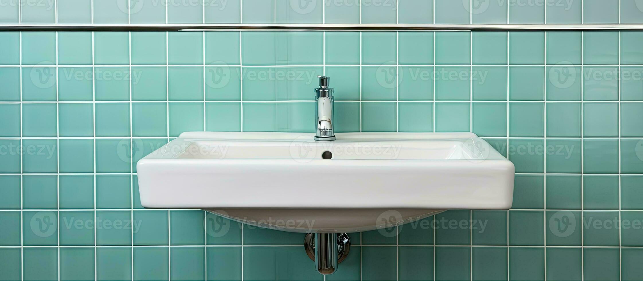 New contemporary bathroom with sink mirror and towel rail photo