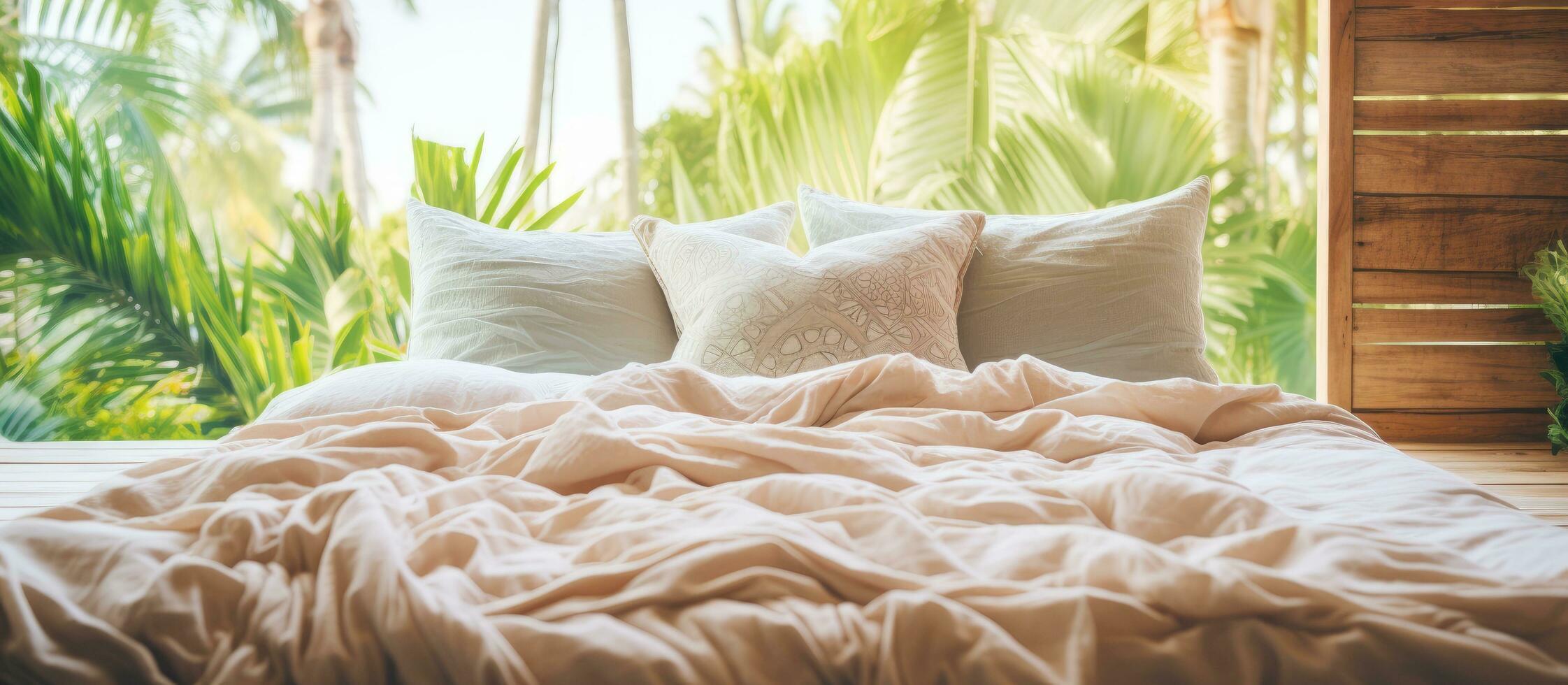 Bed in bedroom for vacation relaxation photo