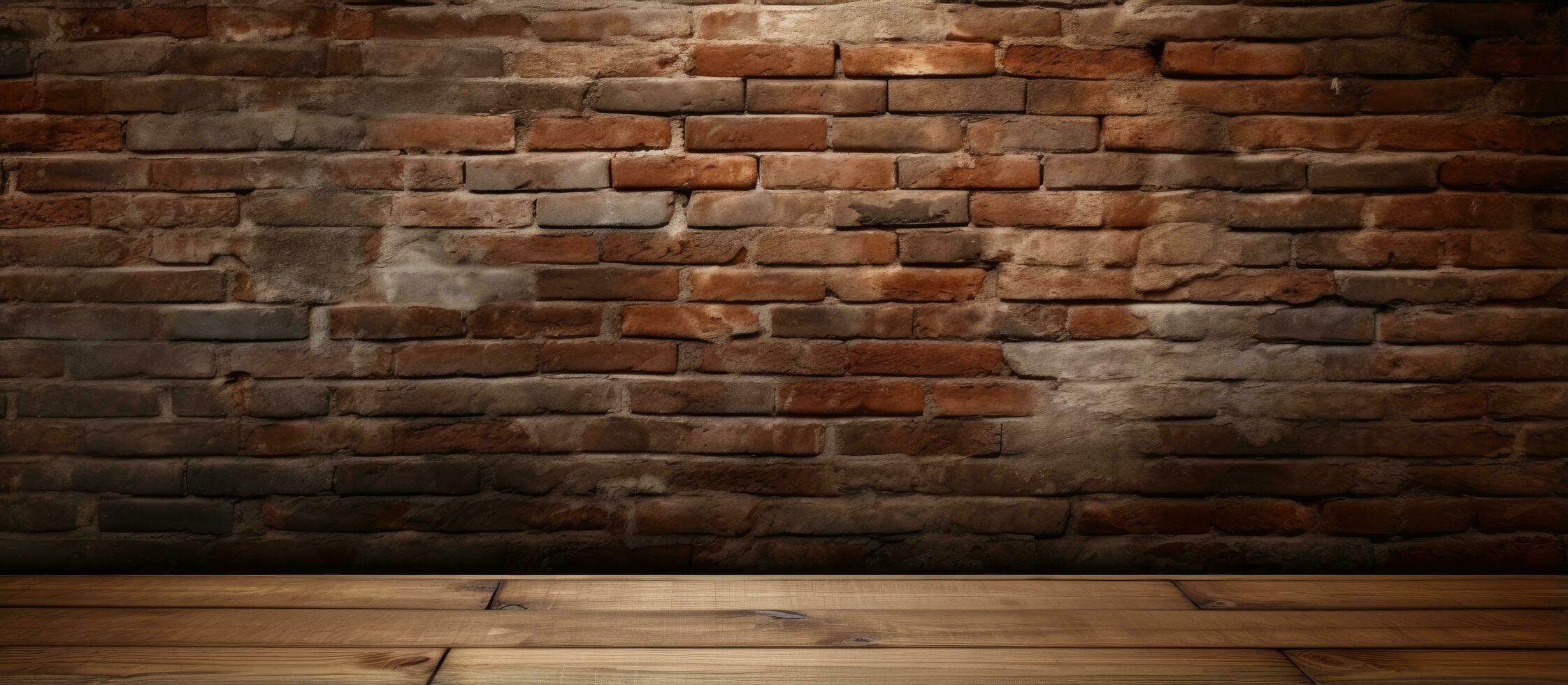 background with brick wall and wood floor photo