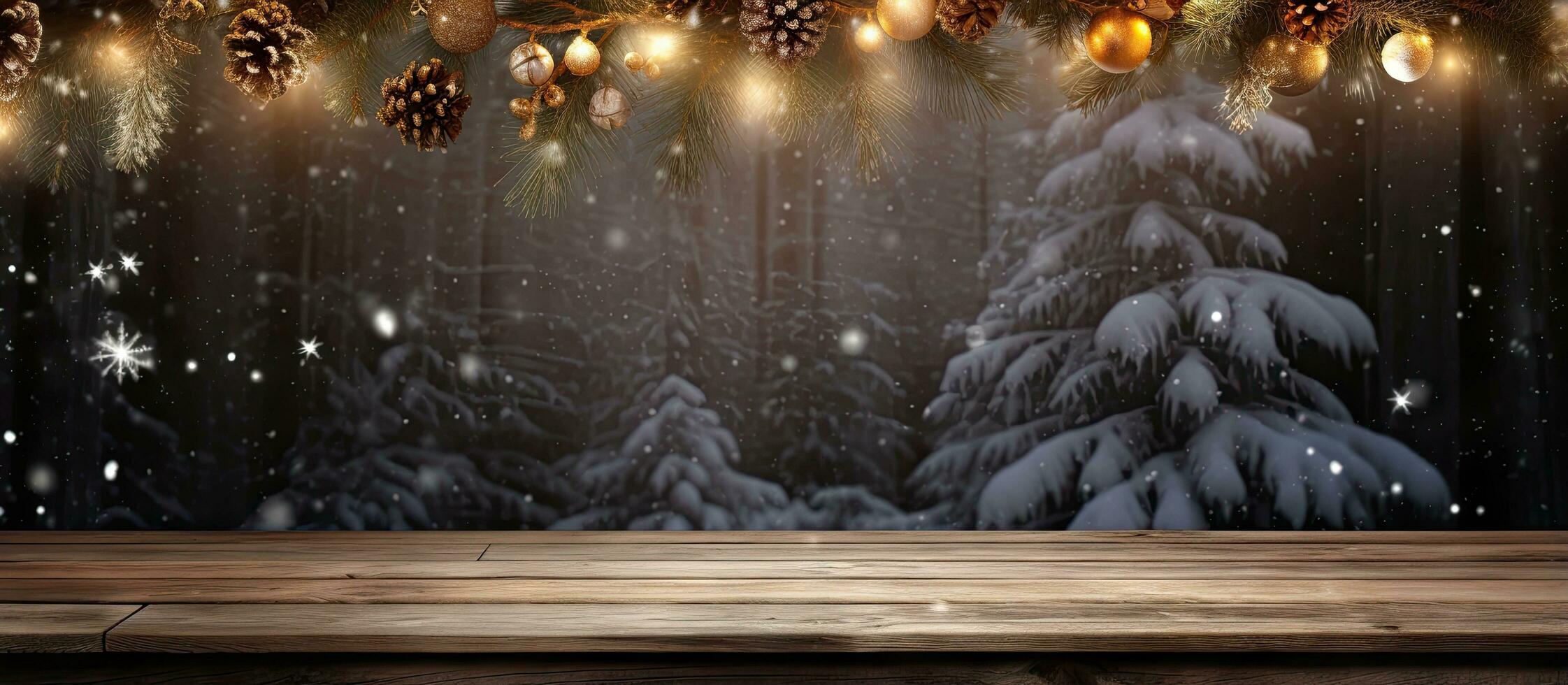 Empty rustic table as a background for the Christmas holiday photo