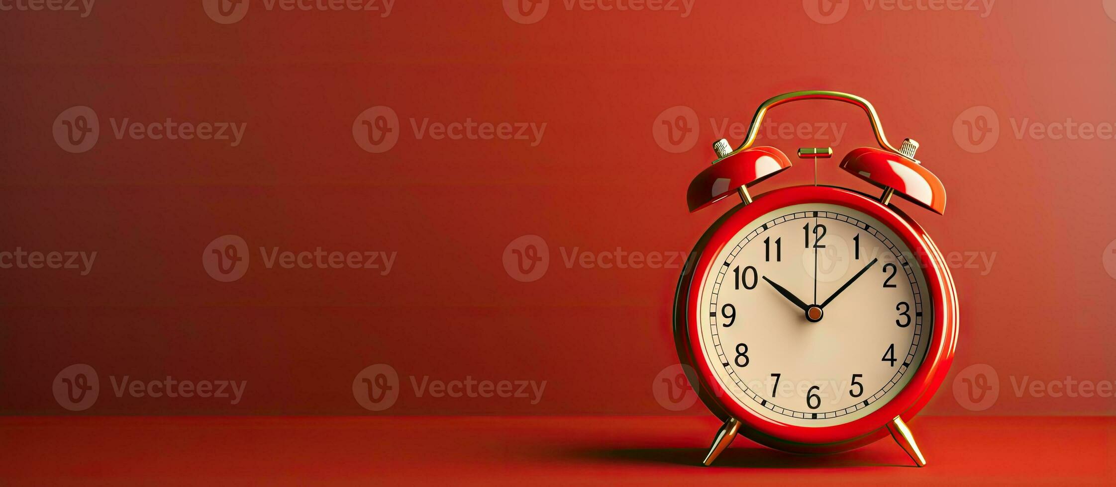 Red vintage alarm clock with no hands against a gray background Minimal style round frame template with copy space illustration for a banner photo