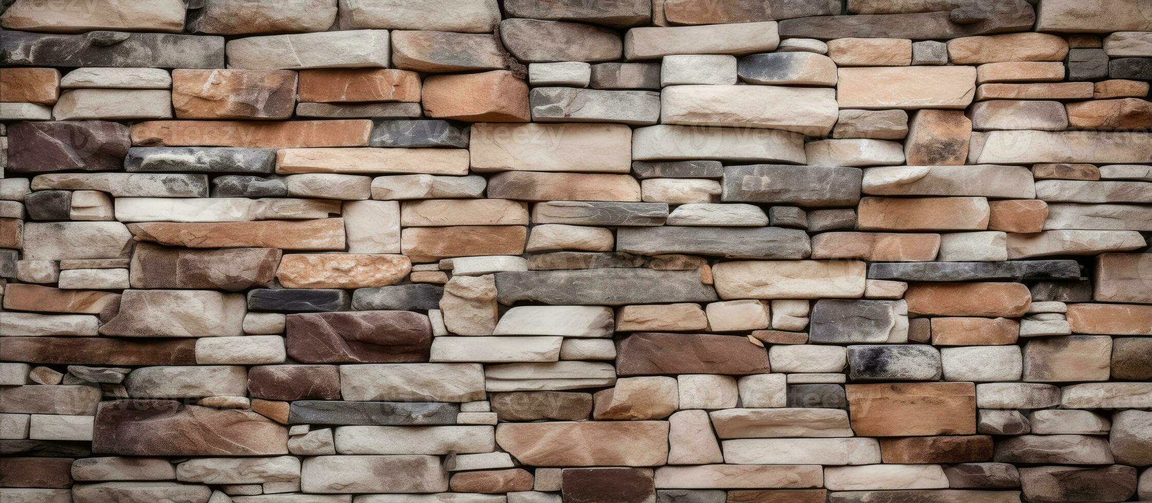 Background texture of a brick built stone wall with brown and gray stones photo