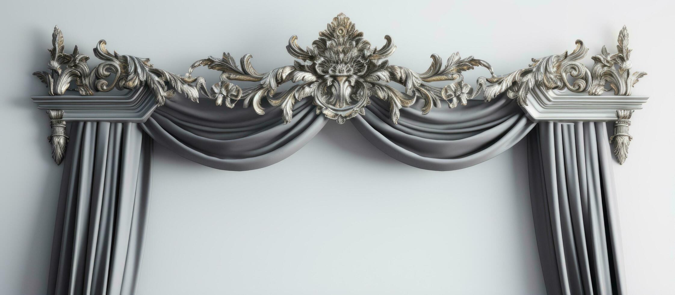 Metal curtain rod and decorative ends on a gray backdrop Metal finials for cornices photo