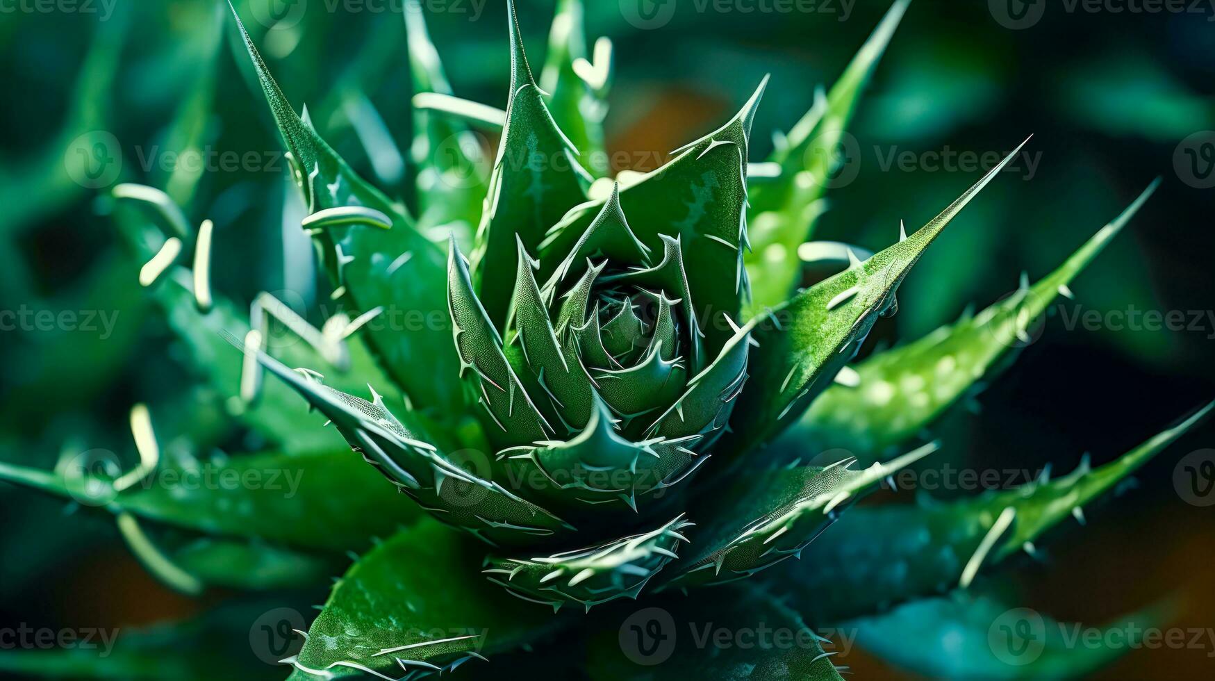 Aloe Vera A Natural Remedy for Skin Problems A Macro Shot of a Green Cactus-Like Plant with Sharp Edges and Gel Inside AI Generative photo