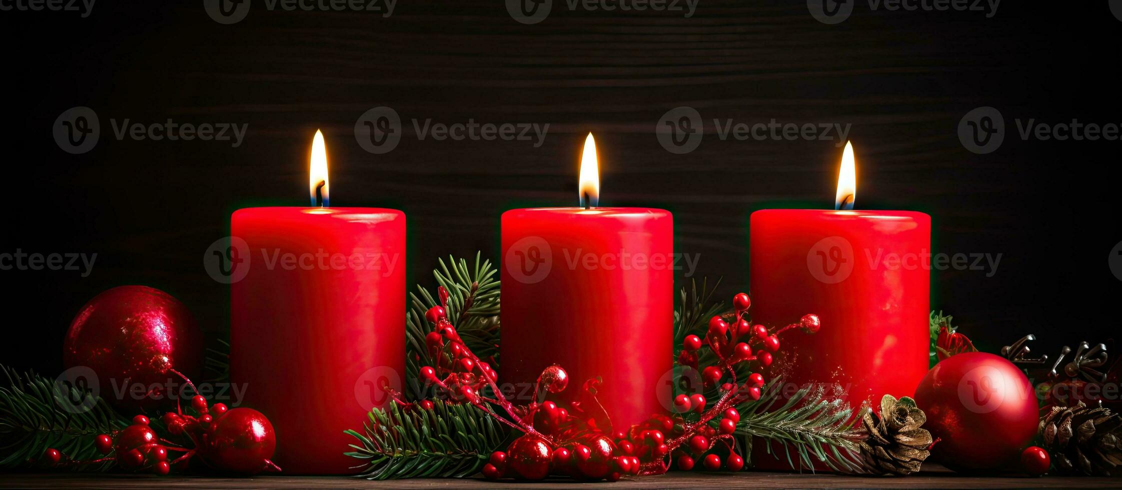 Decorative items and a quartet of crimson candles for the Advent season photo