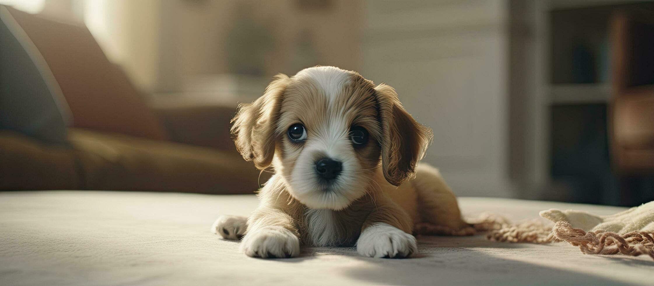 A toy puppy resting in the lounge photo