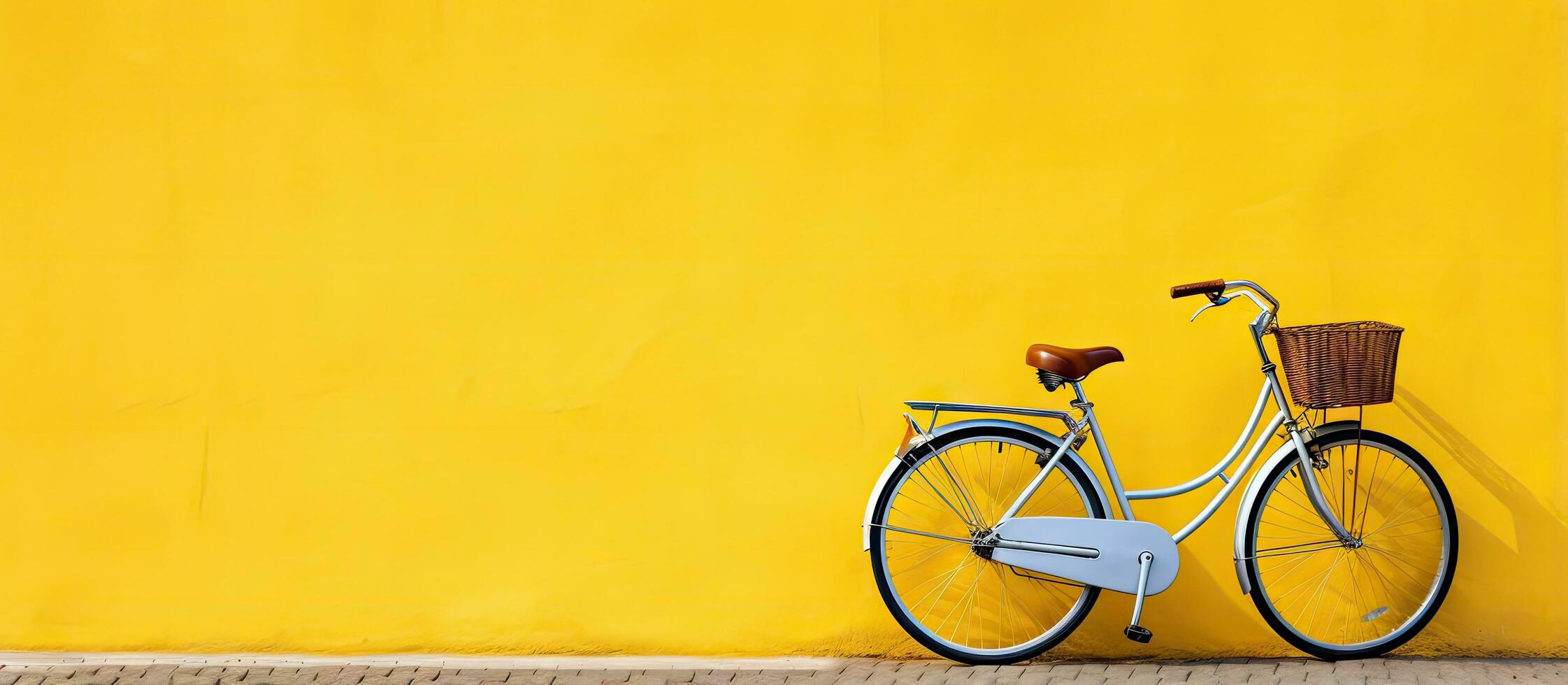 Fashionable bike next to a wall of yellow and white color photo
