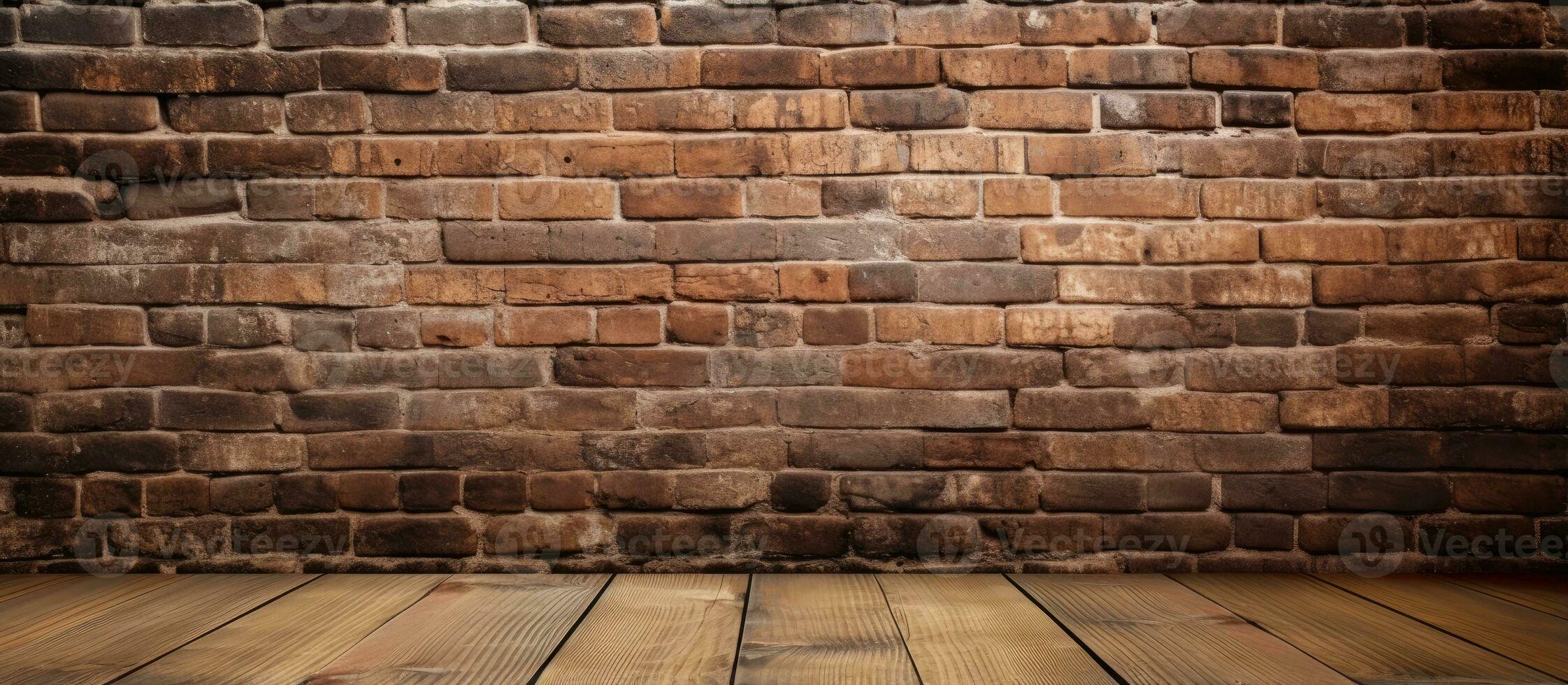 background with brick wall and wood floor photo