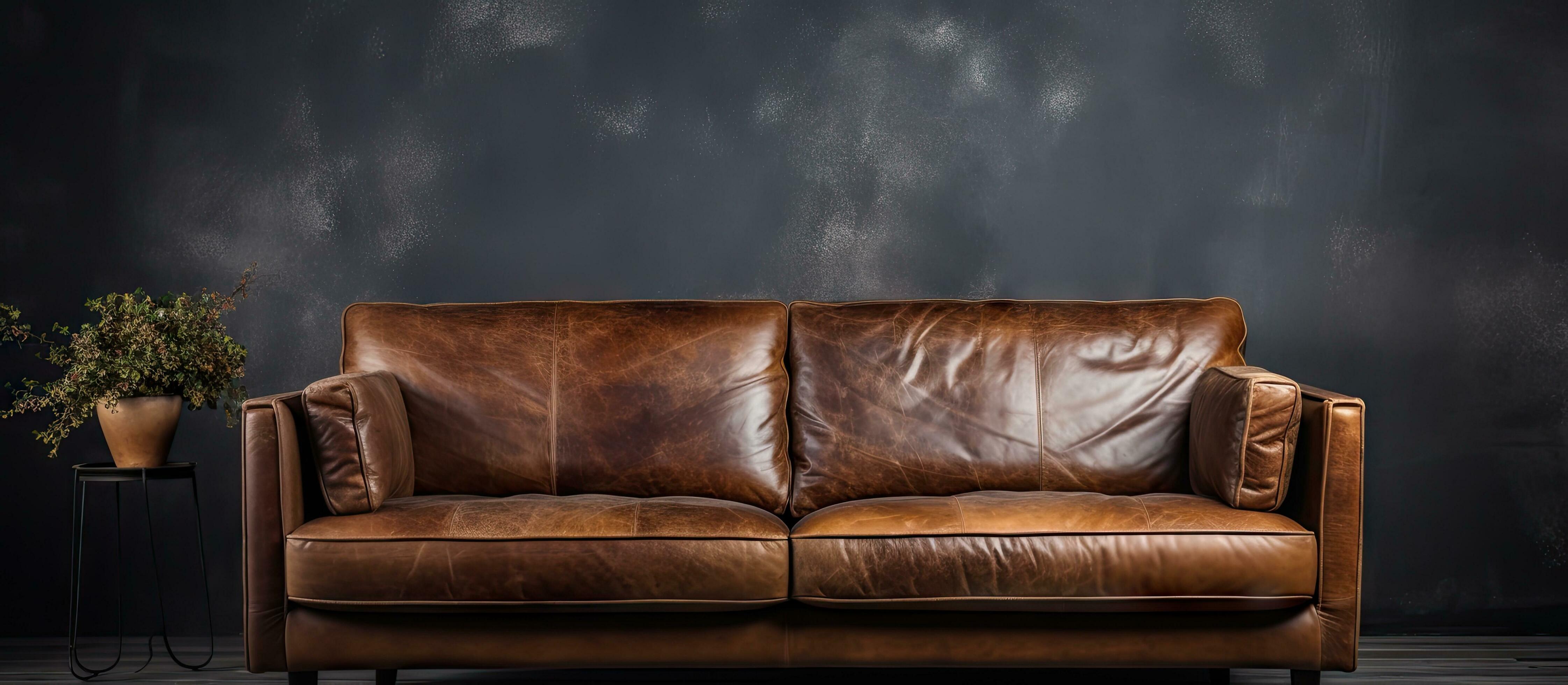 A Worn Brown Leather Sofa In The Apartment Perfect For Unwinding 28217340 Stock Photo At Vecy
