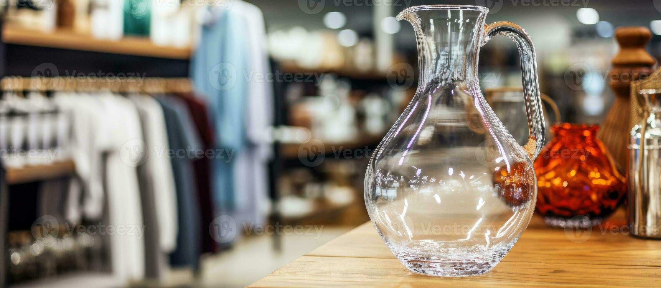 Carafe with decorative items in shop display photo