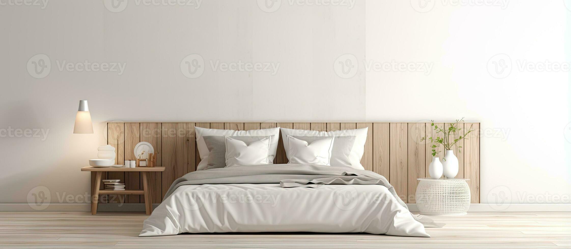 White wood Scandinavian bedroom presented through ing photo