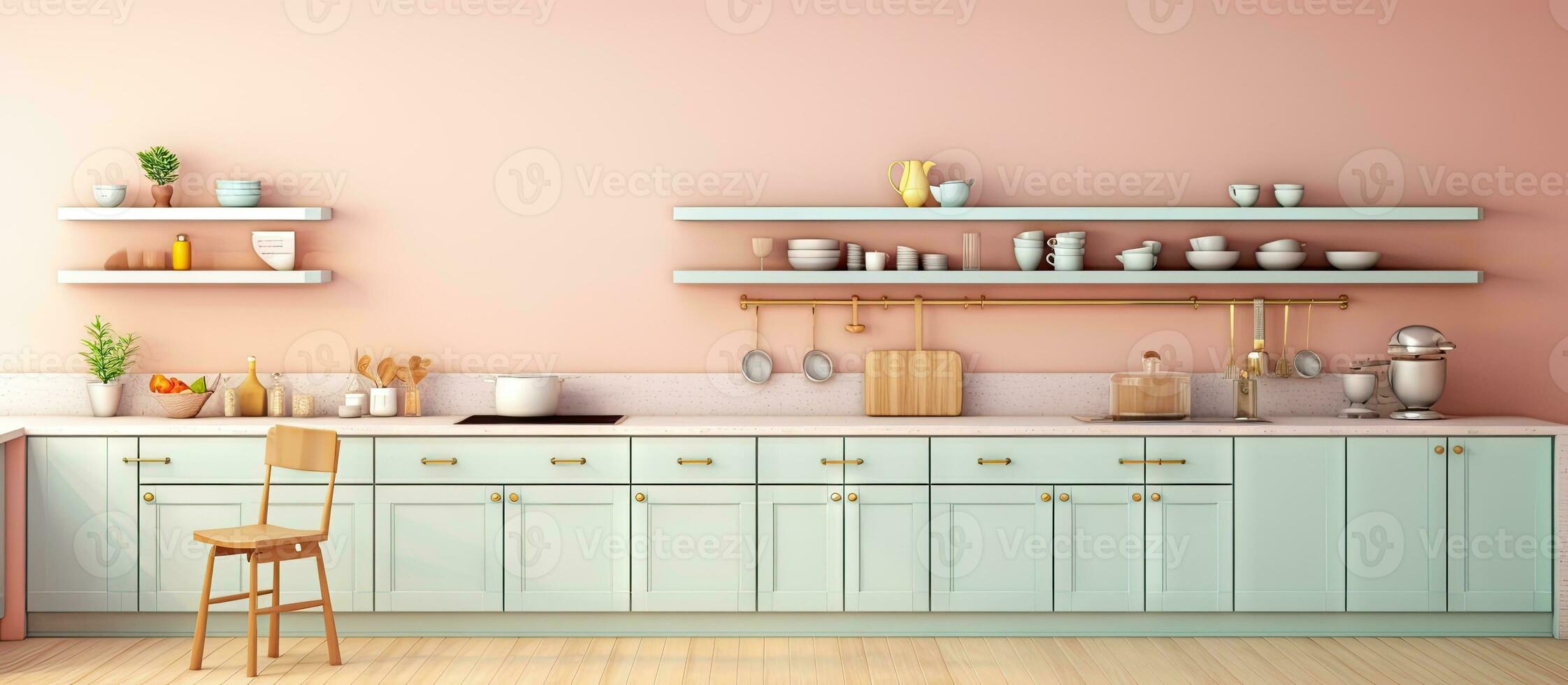 Pastel colored of a kitchen interior mockup photo