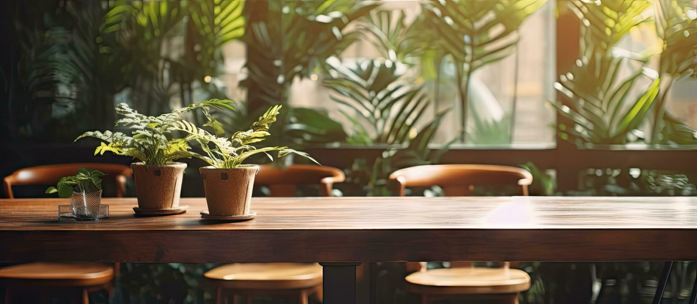plantas en ollas en café mesa foto