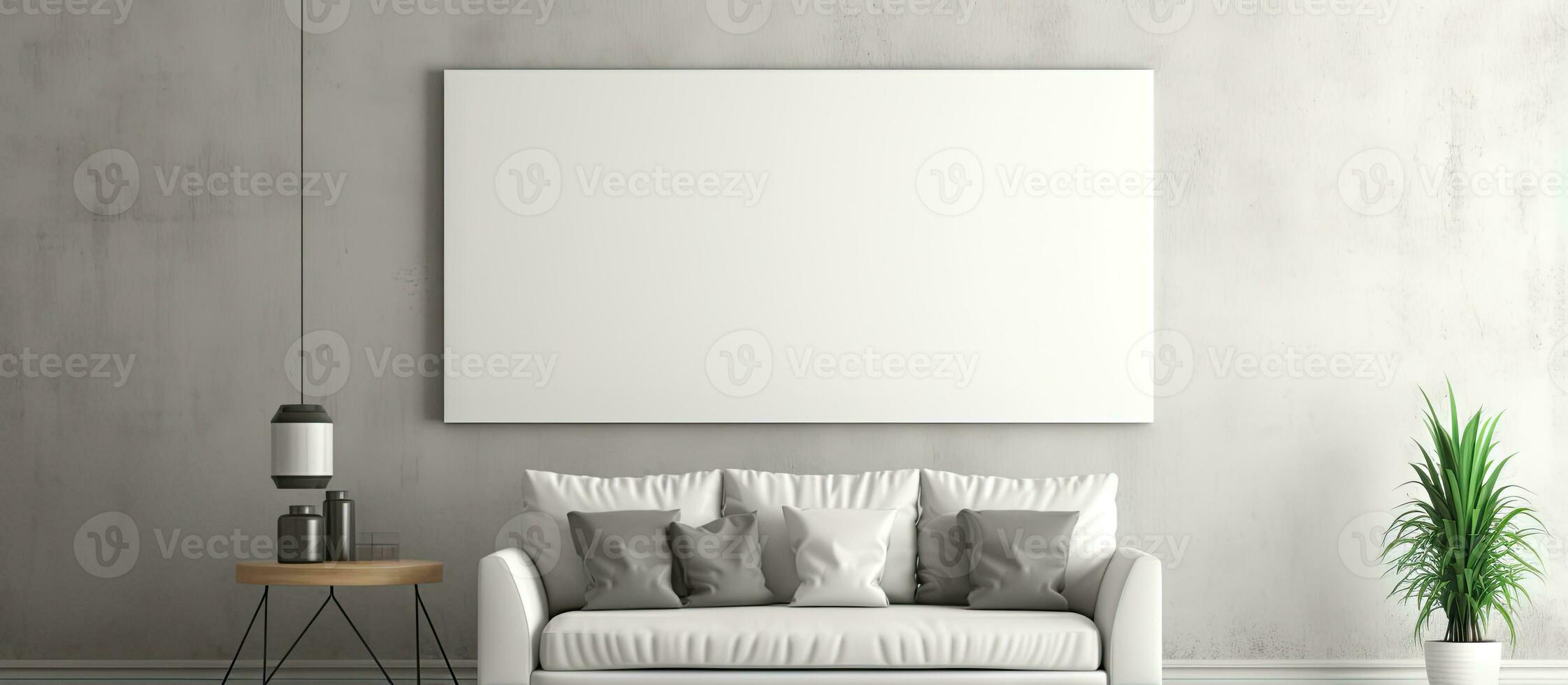Setting up a interior scene featuring a sofa and an empty poster photo