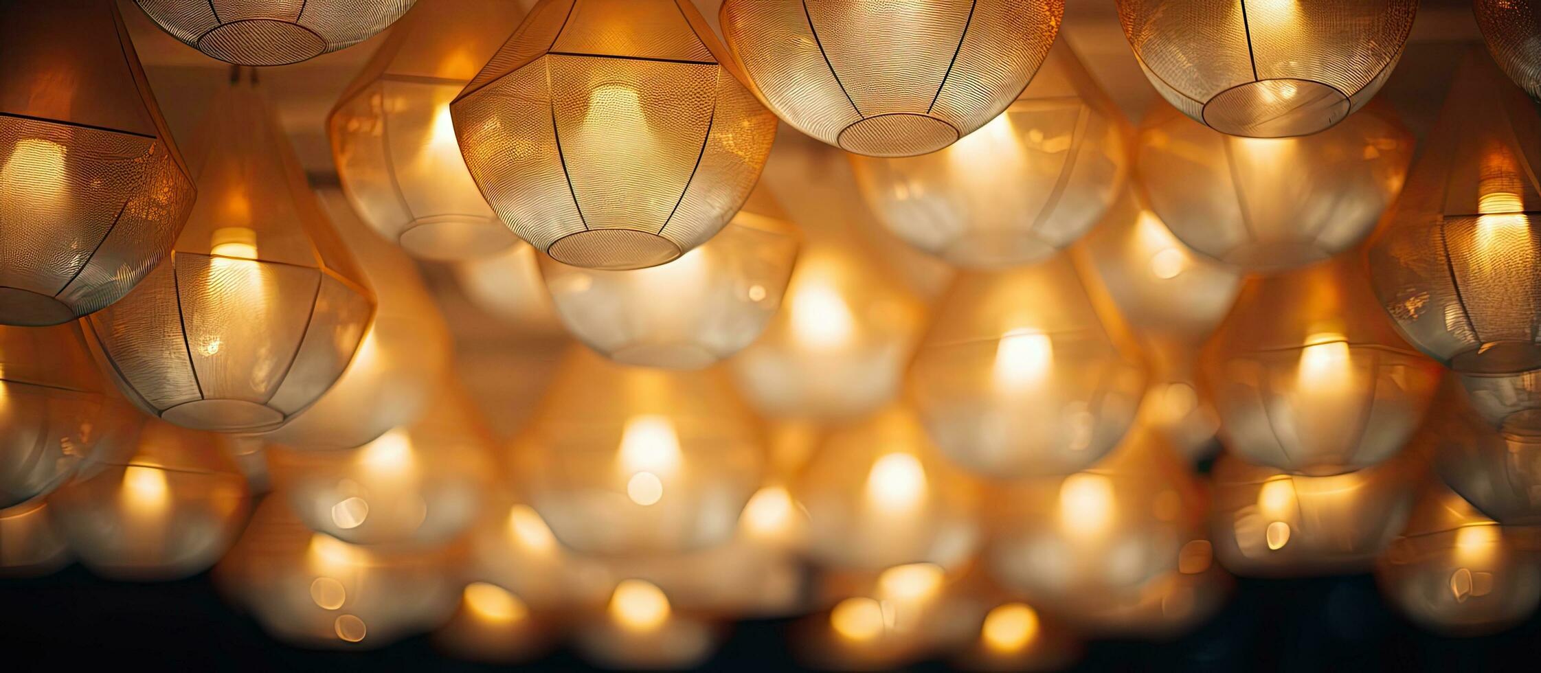 Selective focus ceiling lamps for abstract background photo