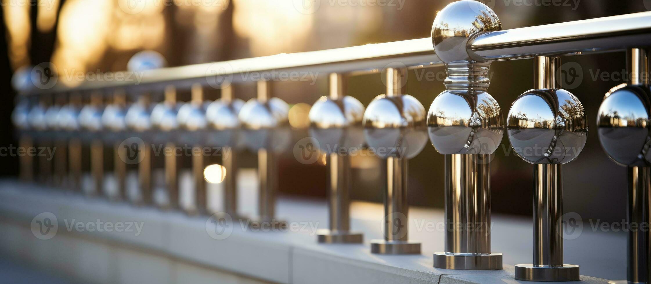 The stainless steel railing with a blurred background for safety or aesthetic purposes photo