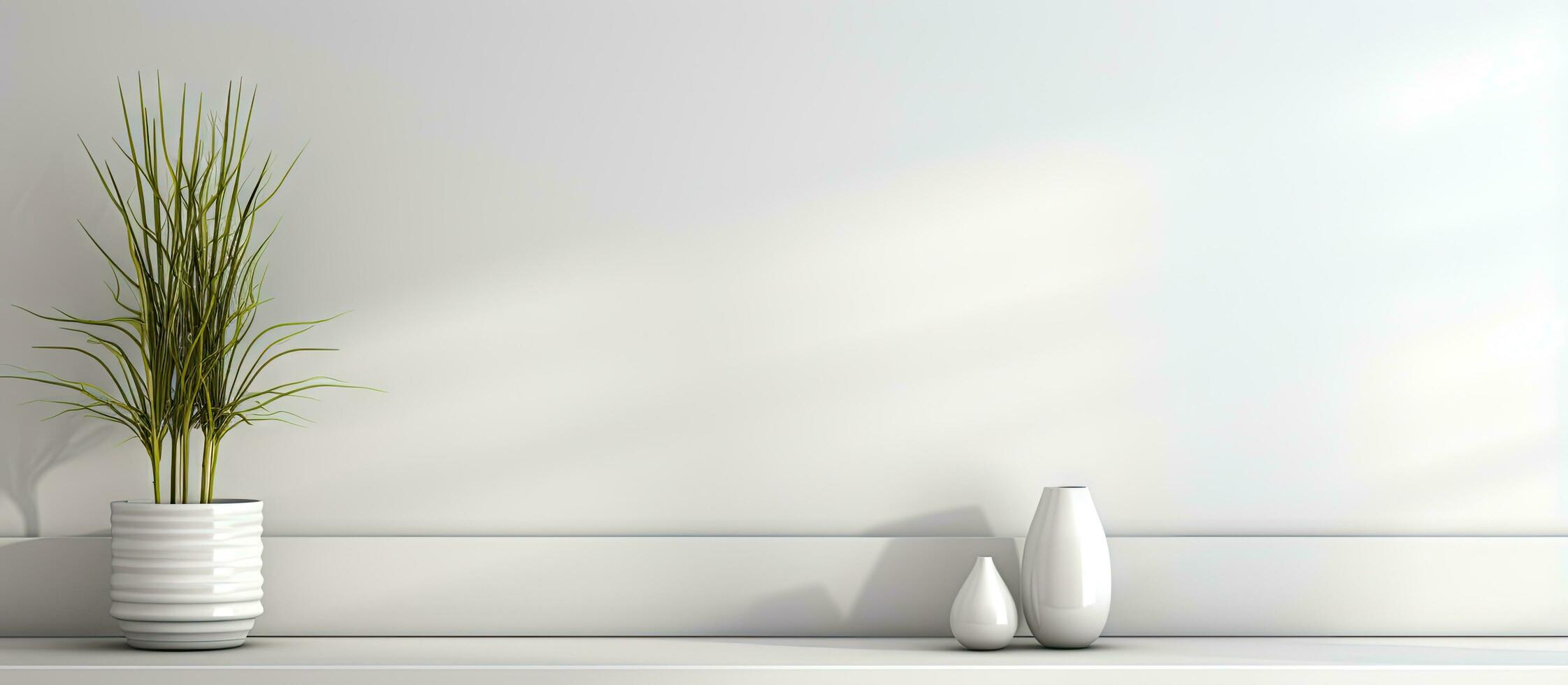 Interior with white shelf and wallpaper rendered in photo