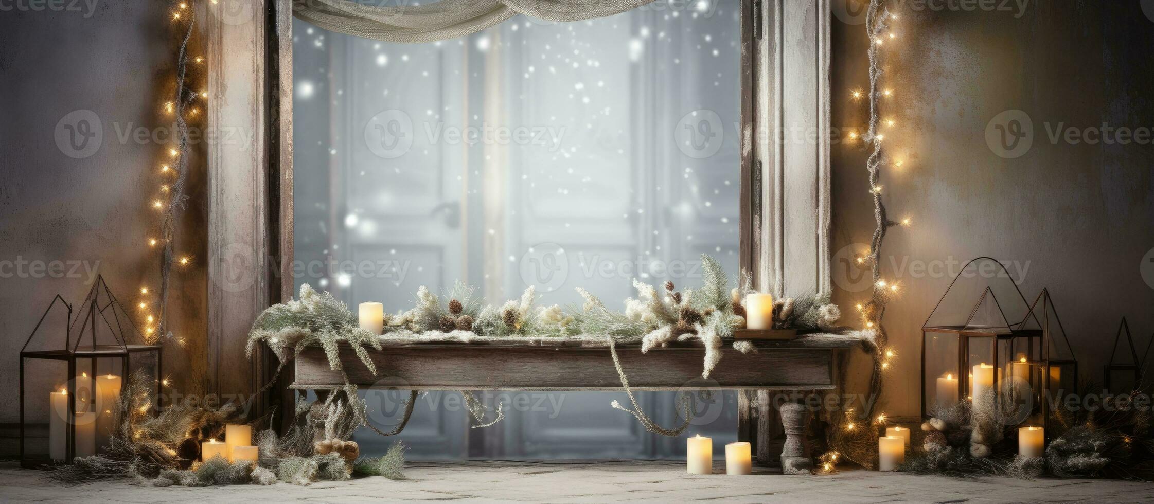 Candles and garland for winter decorations photo