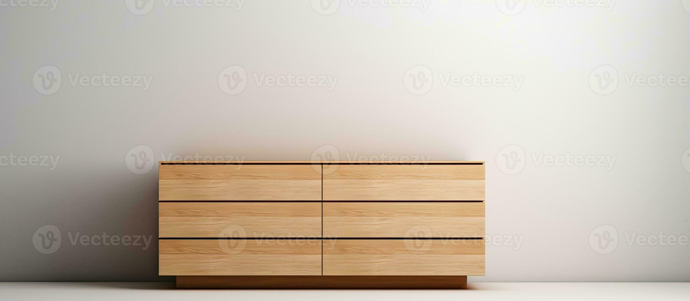 Contemporary wooden dresser on white backdrop photo